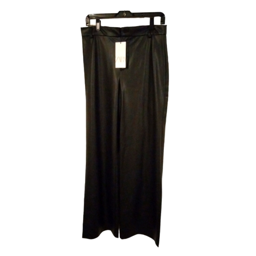 Faux Leather Zara Black Tall Wide Leg Pant Minimalist Quiet Luxury Classic LT